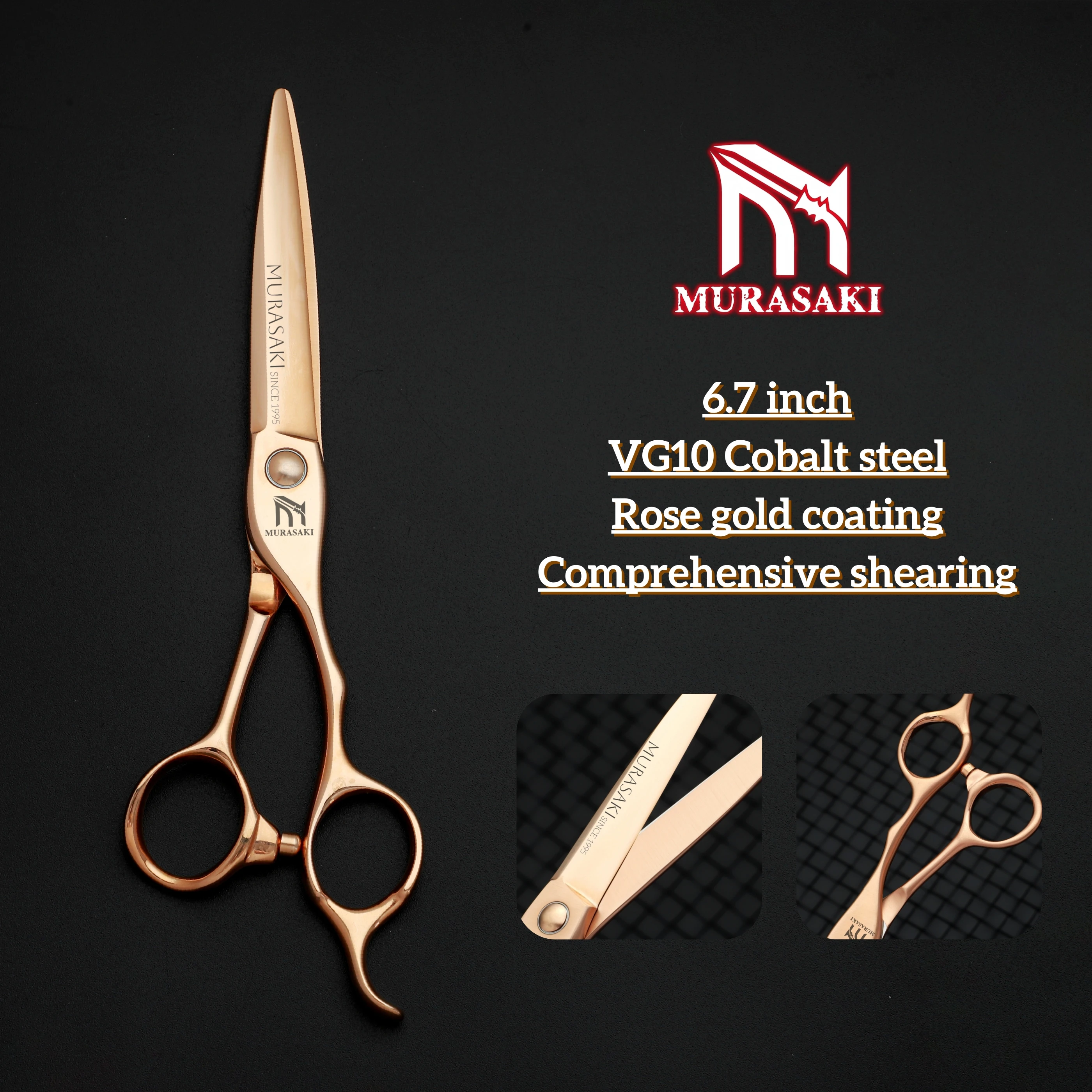 MURASAKI Professional hairdressing scissors,6.3-6.7 inch Rose gold coating barber shears,High-end VG10 steel barber accessories