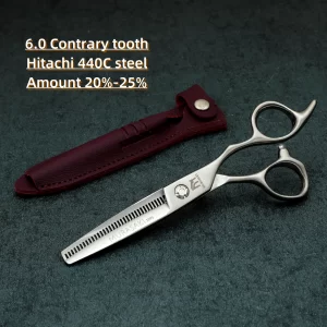 MURASAKI professional barber scissors，6.0 inch Contrary tooth hair thinning shears，High quality Hitachi 440C steel barber tools