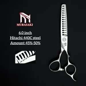 MURASAKI 6 inch professional barber scissors，440C steel hair thinning scissors，Ergonomic design handle，High-end barber tools