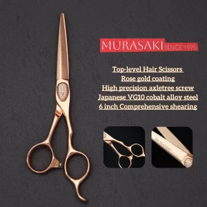 MURASAKI Professional hair scissors，6.0-6.5-6.8 inches Rose gold Coating barber shears，Japanese VG10 steel barber accessories