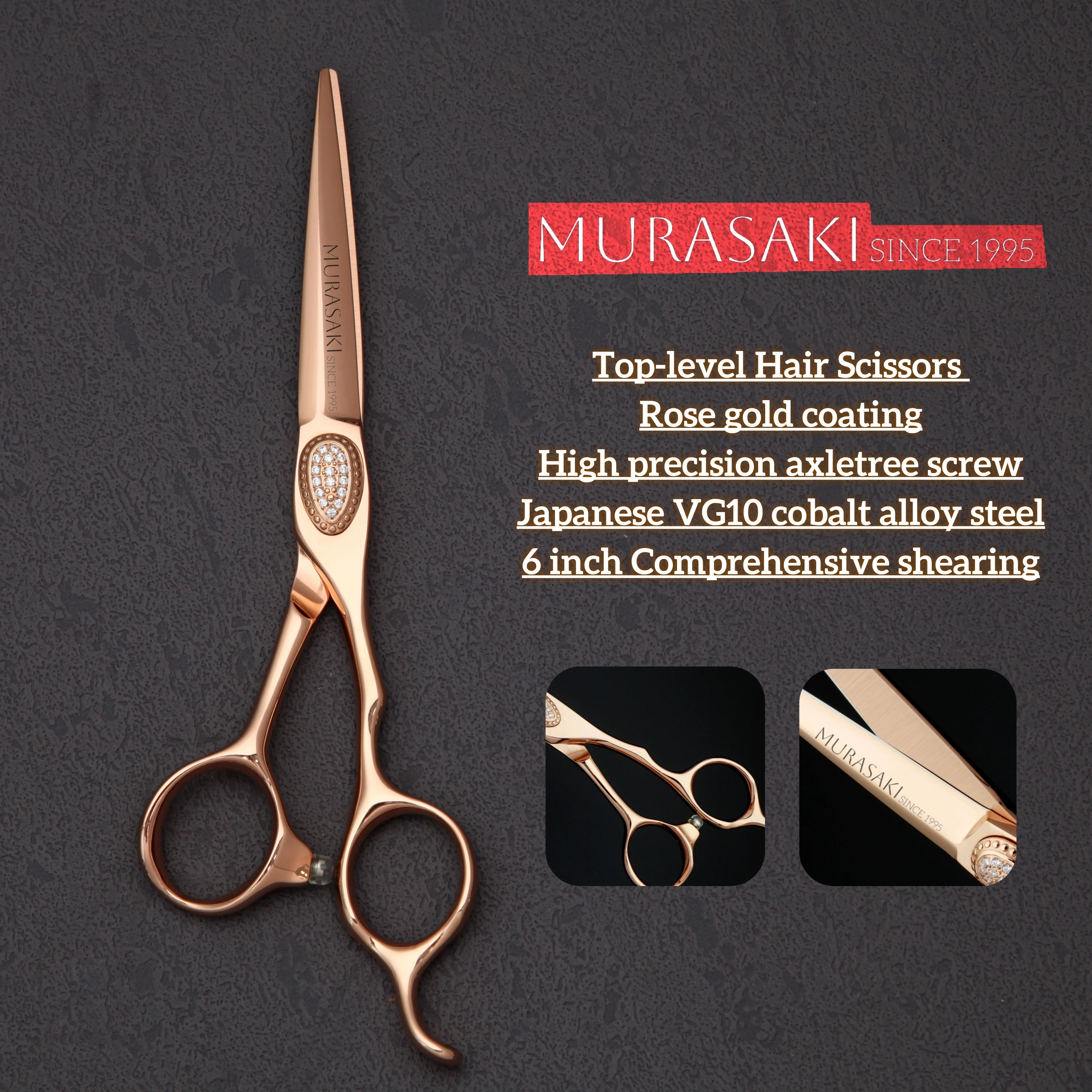 MURASAKI Professional hair scissors,6.0-6.5-6.8 inches Rose gold Coating barber shears,Japanese VG10 steel barber accessories