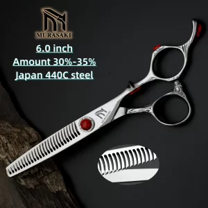 MURASAKI Professional hairdressing scissors，6 inch hair thinning shears，Japanese 440c steel，High quality hair cutting machine