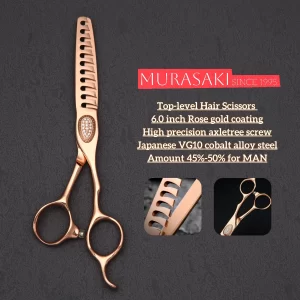 6.0 inch Professional hairdressing scissors，Rose gold Coating hair thinning shears，High-end VG10 cobalt steel barber tools
