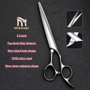 MURASAKI 6.3 inch Professional hair scissors，New-style blind hole design barber shears，VG10 Cobalt steel Barbershop accessorie