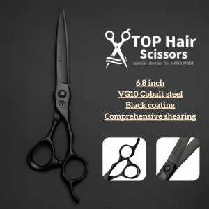 Professional barber scissors，6.3-6.8 inch Black coating hair cutting shears，Top-level VG10 cobalt steel barbershop accessories