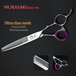 MURASAKI Professional thinning scissors， Amount 5 to 8 Ultra-fine teeth thinning for woman，High quality barber shop accessorie