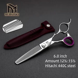 MURASAKI Professional hair cutting scissors，6.0 inch thinning shears，440C Japanese steel，Salon High quality Barber accessories