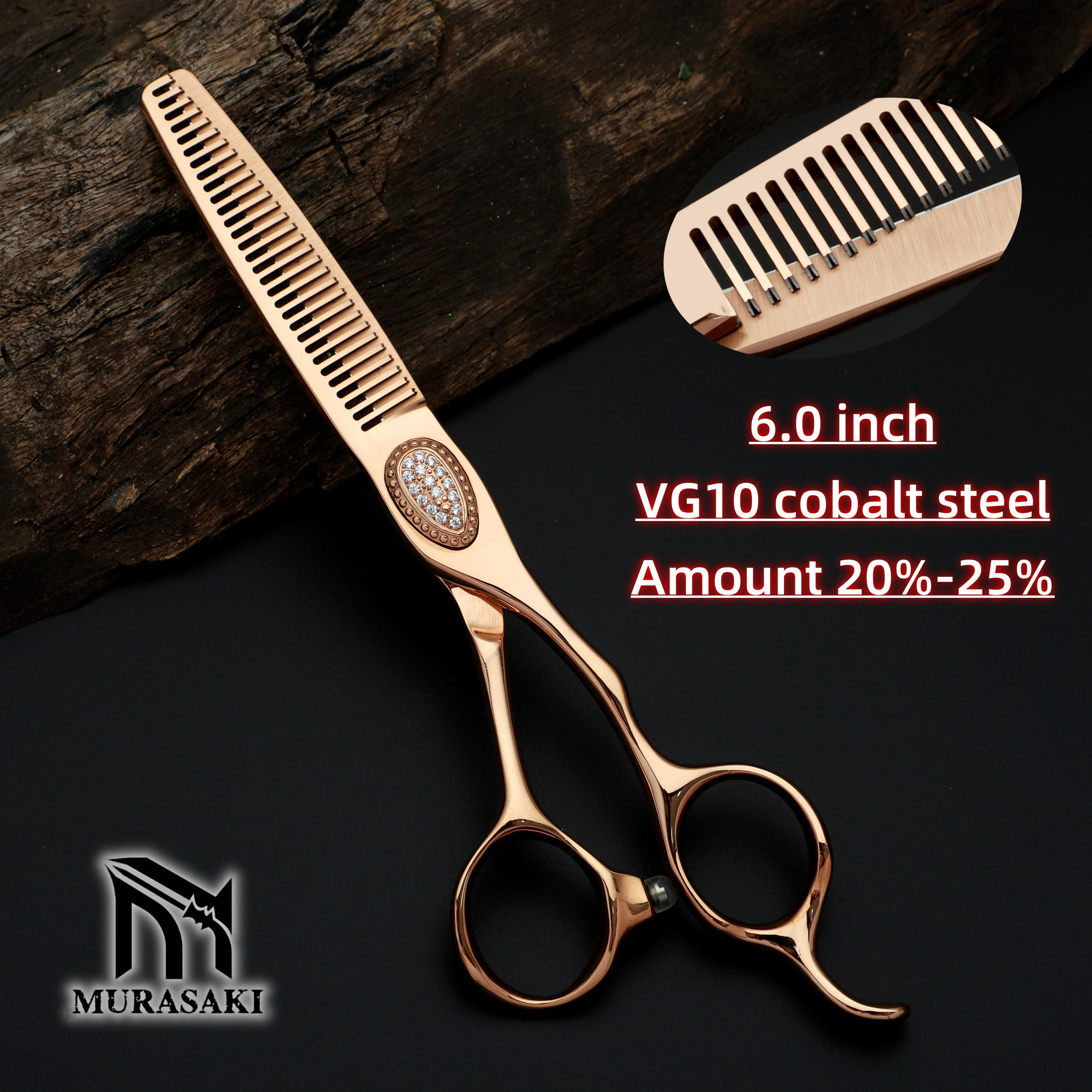 MURASAKI Professional barber scissors,VG10 steel hair thinning shears,6.0 inch Rose gold Coating,High quality hair cutting tools