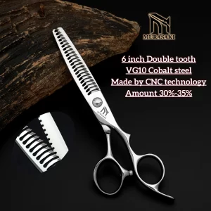 MURASAKI Professional Barber scissors，6.0 inch Double tooth hair thinning shears，Made by CNC technology，High-end barber tools