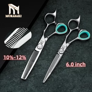 MURASAKI Professional barber scissors set，6 inch Japan 440C steel hairdressing scissors，Salon High quality hair cutting machines