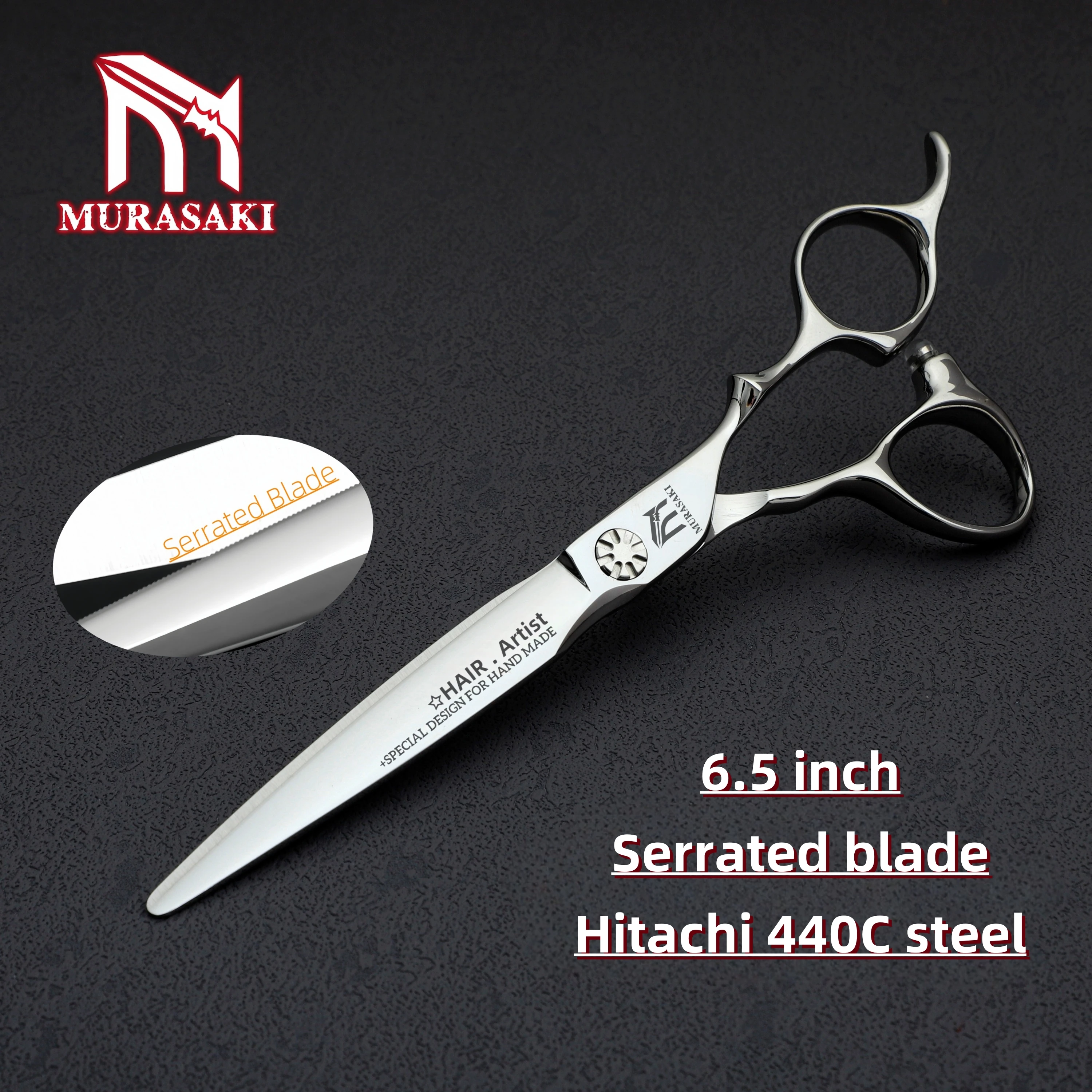 MURASAKI Professional hairdressing scissors,6.5-6.8 inches Serrated blade scissors,High-end Japanese steel hair cutting machines
