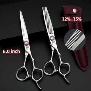 MURASAKI Professional hairdressing scissors，6.0 inch barber scissors set，Hitachi 440C steel，High quality barber shop accessories