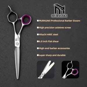 MURASAKI Professional hair scissors，Japan 440c steel High quality barber scissors，Special design for hand made，6.0-6.5-6.8 inch