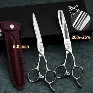 MURASAKI 6-6.6 inch Professional barber scissors set，Japanese 440C Steel hair thinning Shears，High quality hair cutting tools